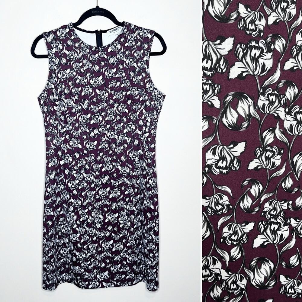 OF/MERCER floral work sheath dress size 8 plum/black/white fall office career - Picture 2 of 7